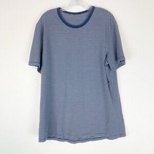 Lululemon Shirt‎ Mens XL 5 Year Basic Tee Blue White Stripe Pima Lyocell No Tag